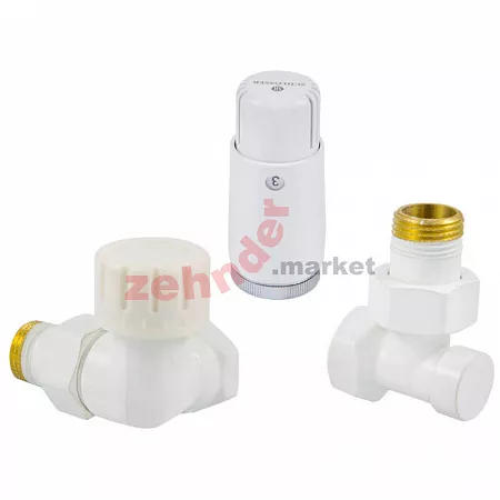 Комплект Schlosser DN15 GZ1/2 x GW1/2 трехосевой левый с термостатом Мини M30x1,5 цвет Белый (602200067)