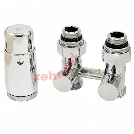 Комплект Schlosser узел нижнего подключения G 3/4 x 3/4 D=50 мм прямой с термостатом Мини M30x1,5 цвет Хром (600800057)