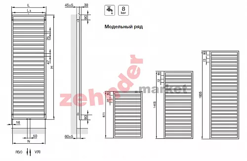 Полотенцесушитель Zehnder Quaro Inox QAI-100-045