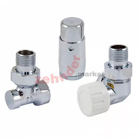 Комплект Schlosser DN15 GZ1/2 x GW1/2 трехосевой правый с термостатом Мини M30x1,5 цвет Хром (602200068)
