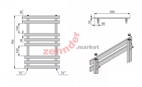 Полотенцесушитель Zehnder Truva TRV-075-050