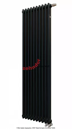 Вертикальный радиатор Zehnder Charleston Completto 2180/10 V001 1/2 RAL 9217 matt Чёрный нижнее подключение (с кронштейнами CVD1+BH)