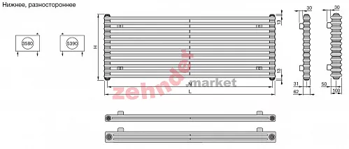 Радиатор Zehnder Charleston Turned T2150/10 N3580 RAL 9016