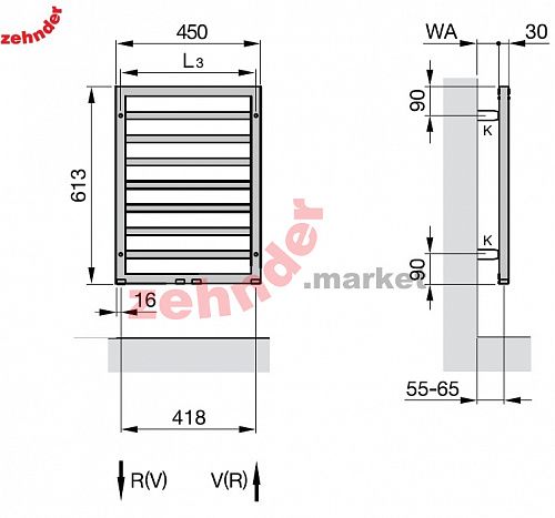 Полотенцесушитель Zehnder SUBI-060-045 Inox