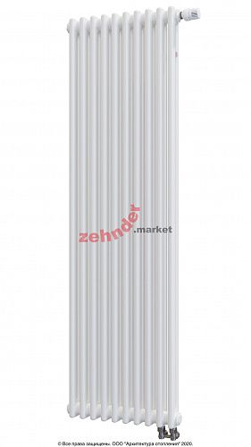 Вертикальный радиатор Zehnder Charleston Completto 2180/10 V001 1/2 RAL 9016 нижнее подключение (с кронштейнами CVD1+BH)