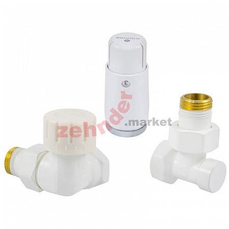 Комплект Schlosser DN15 GZ1/2 x GW1/2 трехосевой левый с термостатом Мини M30x1,5 цвет Белый (602200067)