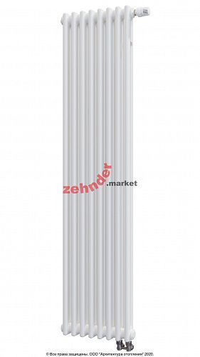 Вертикальный радиатор Zehnder Charleston Completto 2180/08 V001 1/2 RAL 9016 нижнее подключение (с кронштейнами CVD1+BH)