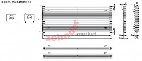 Радиатор Zehnder Charleston Turned T2180/12 N3580 RAL 9016