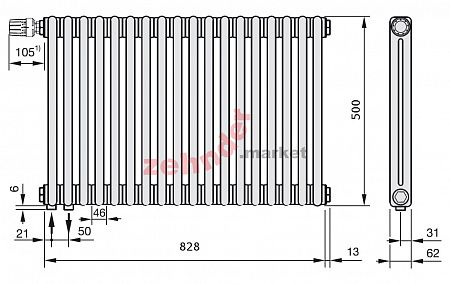 Радиатор Zehnder Charleston Completto 2050/18 V001 1/2 Technoline 0325 TL нижнее подключение