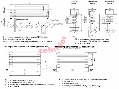 Радиатор-скамейка Zehnder Radiator Bench B4150/8 N3570 RAL 9016