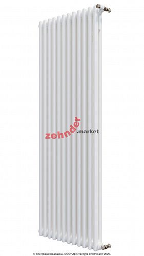 Вертикальный радиатор Zehnder Charleston 2180/12 1270 1/2 RAL 9016 боковое подключение (с кронштейнами CVD1+BH)