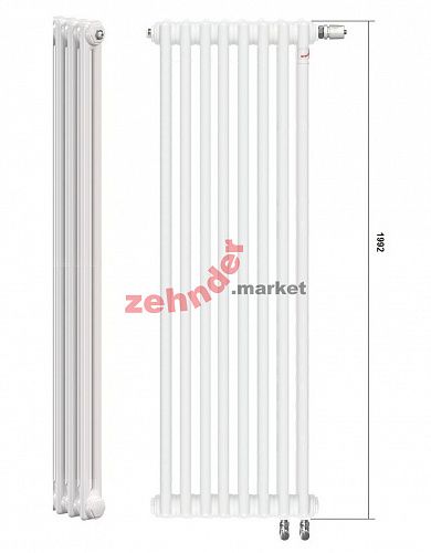 Вертикальный радиатор Zehnder Charleston Completto 2200/10 V001 1/2 RAL 9016 нижнее подключение (с кронштейнами CVD1+BH)