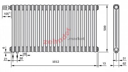 Радиатор Zehnder Charleston Completto 2050/22 V001 1/2 Technoline 0325 TL нижнее подключение