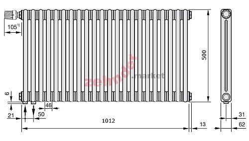 Радиатор Zehnder Charleston Completto 2050/22 V001 1/2 Technoline 0325 TL нижнее подключение