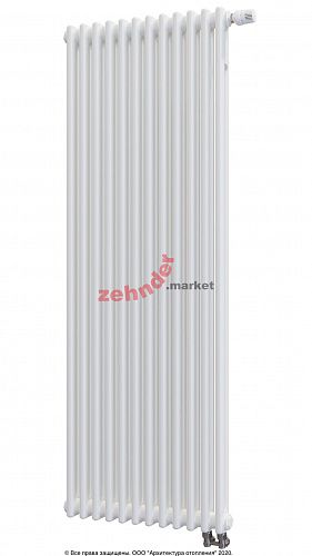 Вертикальный радиатор Zehnder Charleston Completto 2180/12 V001 1/2 RAL 9016 нижнее подключение