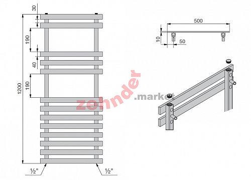 Полотенцесушитель Zehnder Truva TRV-120-050