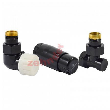 Комплект Schlosser DN15 GZ1/2 x GW1/2 трехосевой левый с термостатом Мини M30x1,5 цвет Черный (602200067 Ral 9005)