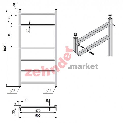 Полотенцесушитель Zehnder Diva DIV-100-050