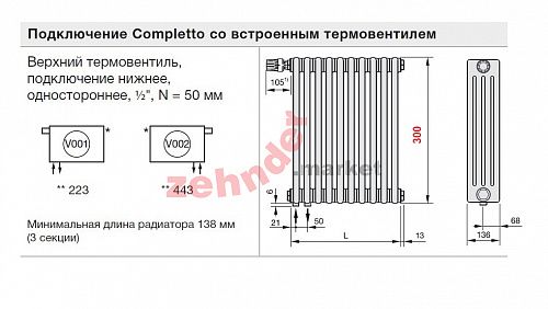 Радиатор Zehnder Charleston Completto CH 4030/03 V001 ½ RAL 9016