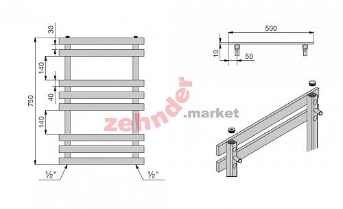Полотенцесушитель Zehnder Truva TRV-075-050