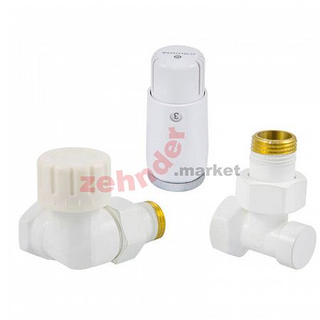 Комплект Schlosser DN15 GZ1/2 x GW1/2 трехосевой правый с термостатом Мини M30x1,5 цвет Белый (602200066)