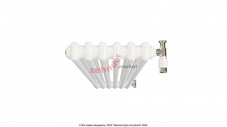 Вертикальный радиатор Zehnder Charleston 2180/06 1270 1/2 RAL 9016 боковое подключение (с кронштейнами CVD1+BH)