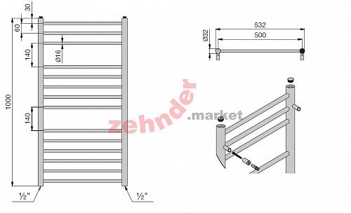 Полотенцесушитель Zehnder Bluebell BLU-100-053