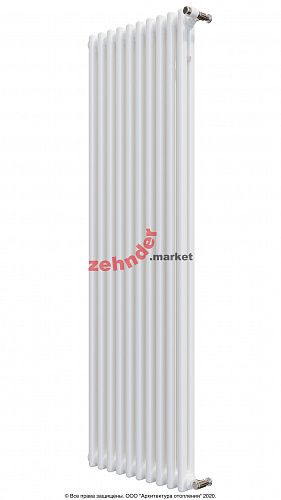 Вертикальный радиатор Zehnder Charleston 2180/10 1270 1/2 RAL 9016 боковое подключение (с кронштейнами CVD1+BH)