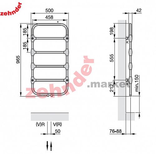 Полотенцесушитель Zehnder Nobis NOB-100-050