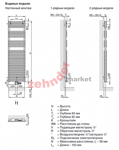Полотенцесушитель Zehnder Forma Spa LFD-180-060-05 RAL 9016 белый